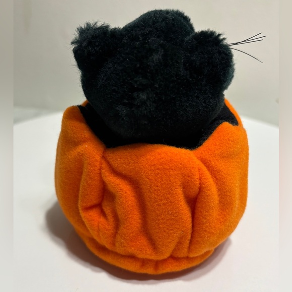 Vintage Halloween Ganz Midnight Pumpkin Black Cat Plush Toy Holiday Decoration - Picture 5 of 6